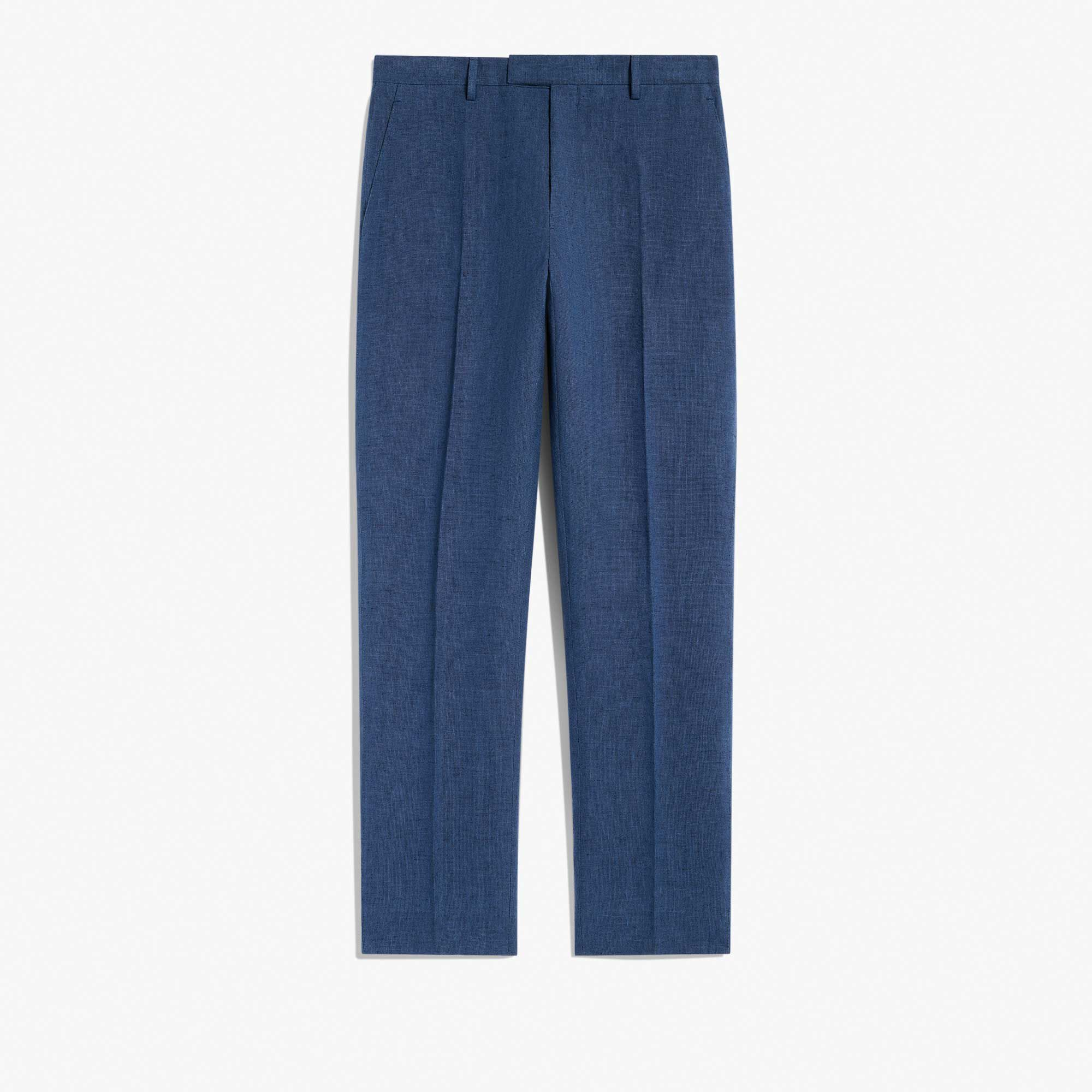 Blue two-tone cardigan _ Etro from Mr Porter; Blue ribbed T-shirt _ Loro Piana; Blue linen pants _ Berluti; Pink suede slip-on sneakers _ Manolo Blahnik