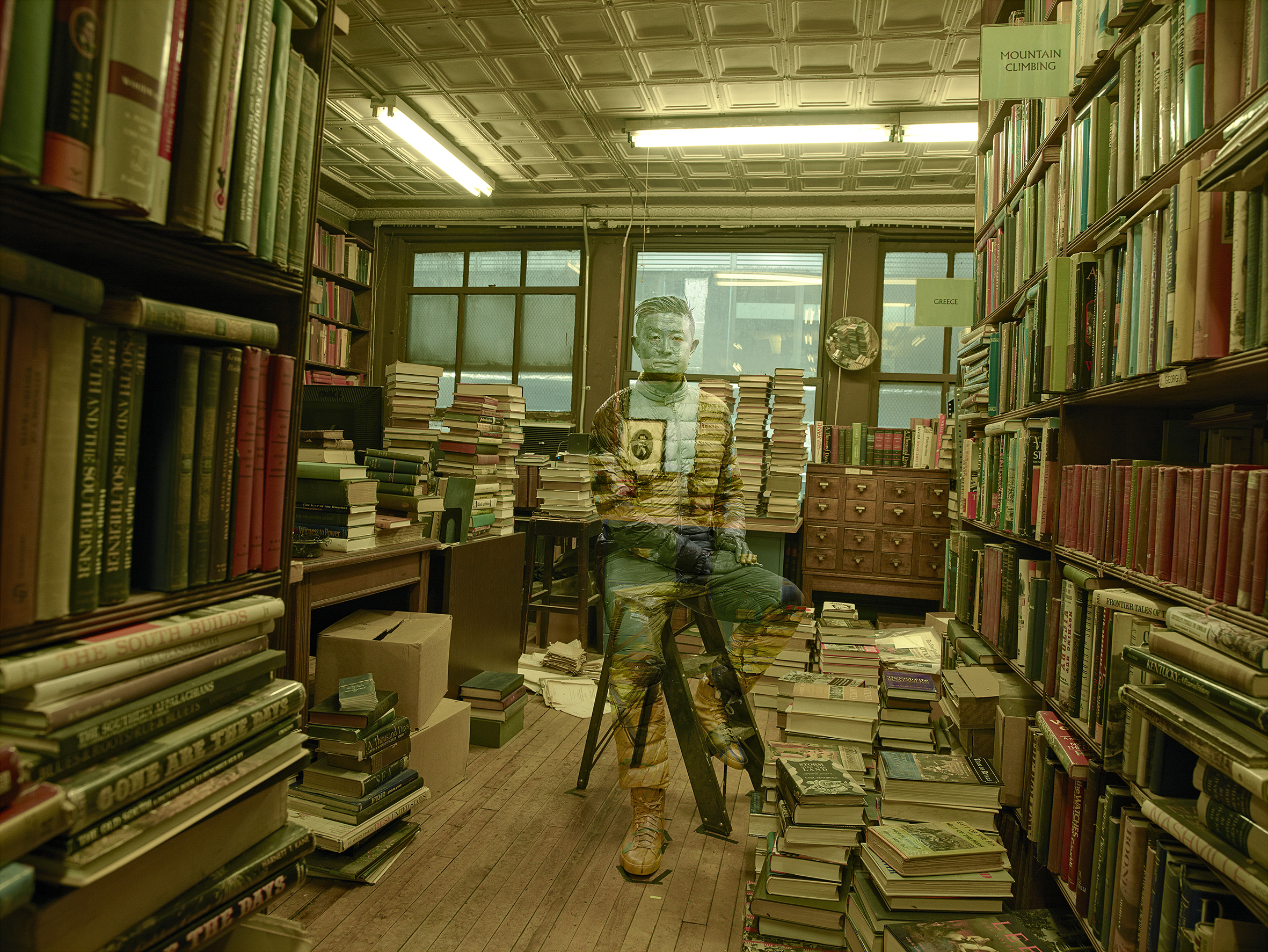 Bolin poses in a New York bookstore for photographer Annie Leibovitz in 2016.