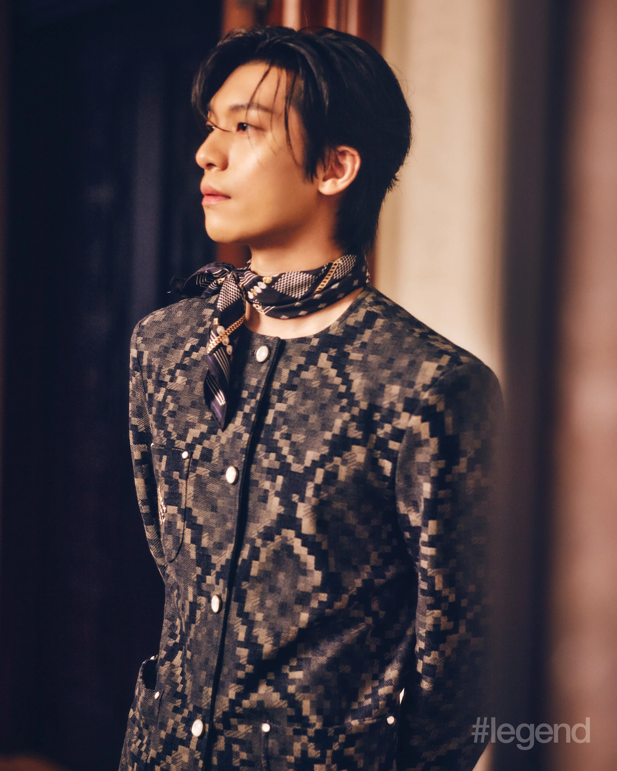 Printed collarless denim jacket and silk bandana _ Louis Vuitton; THE MANSION, MGM COTAI