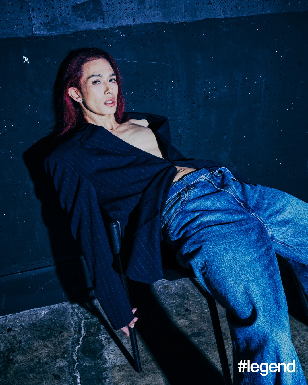 Jacket _ Acne Studios; Jeans _ Levi's x Sacai