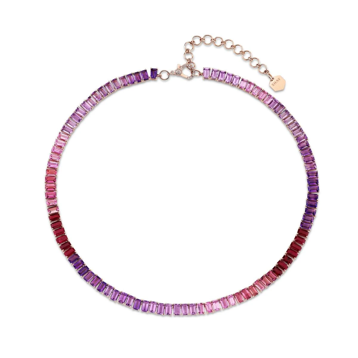 Ombre necklace in 18k gold with pink sapphires _ Shay; Brown maxi dress _ Leset; Earrings in 18k rose gold with pink tourmalines _ Irene Neuwirth from Net-A-Porter; Ivory shoulder bag _ The Row; Brown leather sandals _ Manolo Blahnik