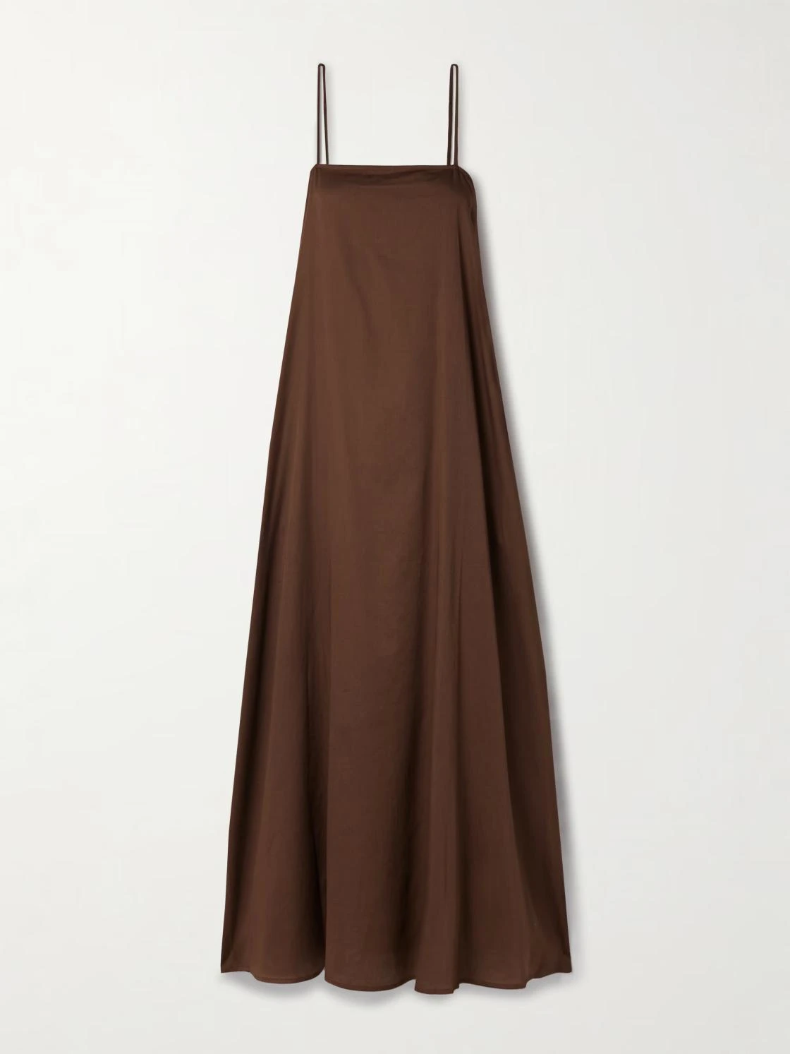 Ombre necklace in 18k gold with pink sapphires _ Shay; Brown maxi dress _ Leset; Earrings in 18k rose gold with pink tourmalines _ Irene Neuwirth from Net-A-Porter; Ivory shoulder bag _ The Row; Brown leather sandals _ Manolo Blahnik