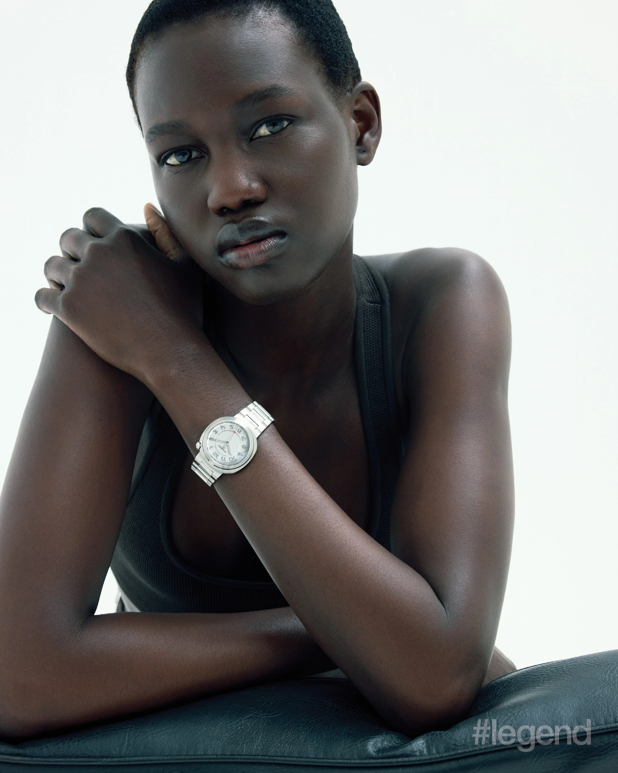 Black tank top and Hermès Cut watch _ Hermès