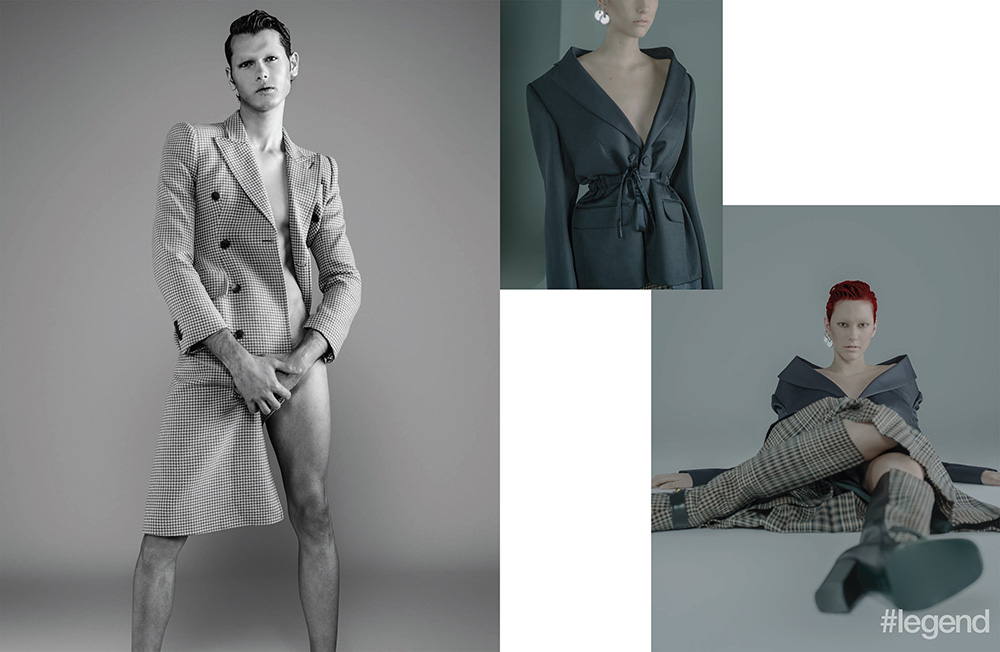Coat by Balenciaga, jacket by Ermenegildo Zegna, skirt and boots by Mulberry and earrings by Givenchy