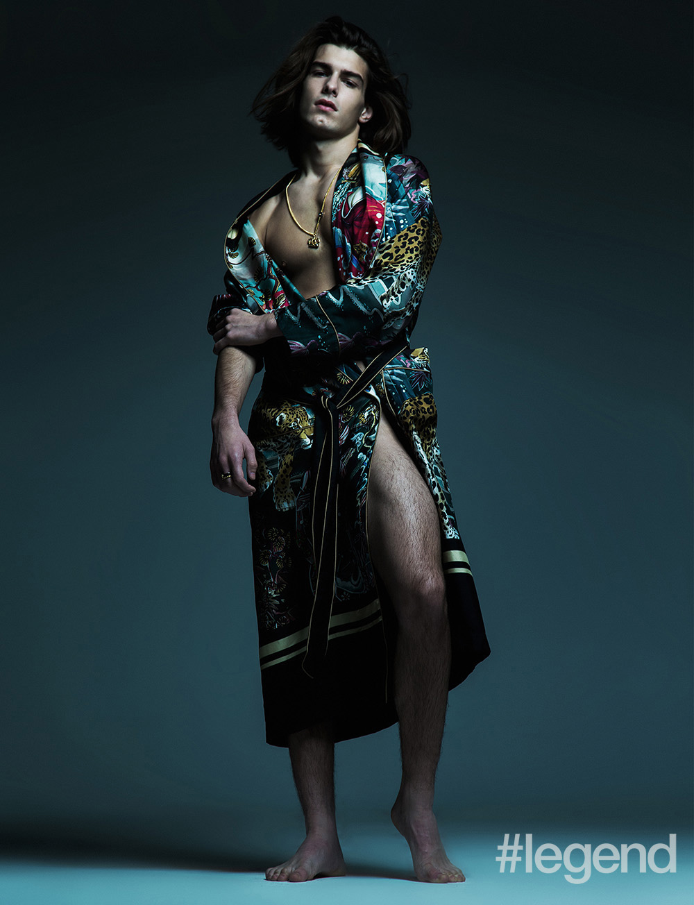 Necklace and ring: Versace; Robe: Dolce & Gabbana