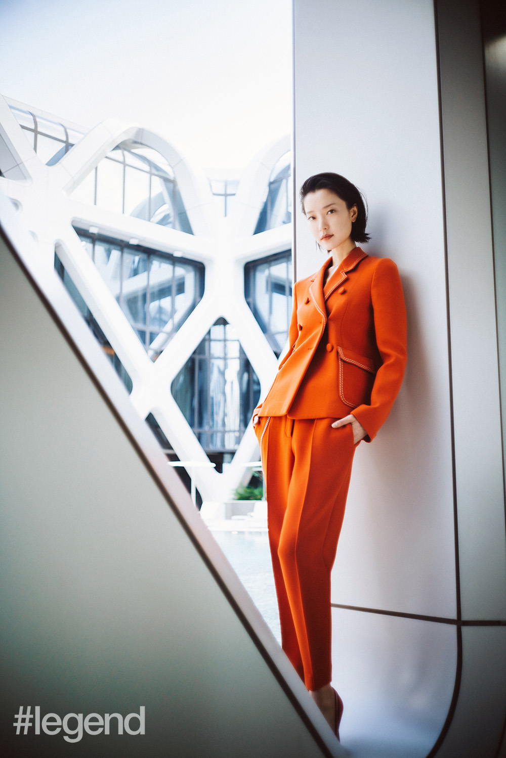 Orange wool suit by Bottega Veneta