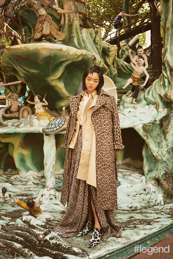 Leopard-print coat and wrap skirt_Max Mara; Khaki cape_Givenchy; White ruffle blouse_Ralph Lauren; Leopard-print boots_Roger Vivier