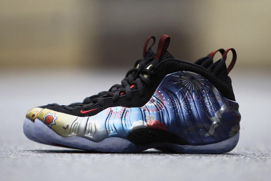 A metallic fireworks-printed upper