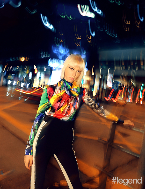 Silk bodysuit_Versace; Trousers_David Koma, available at Joyce