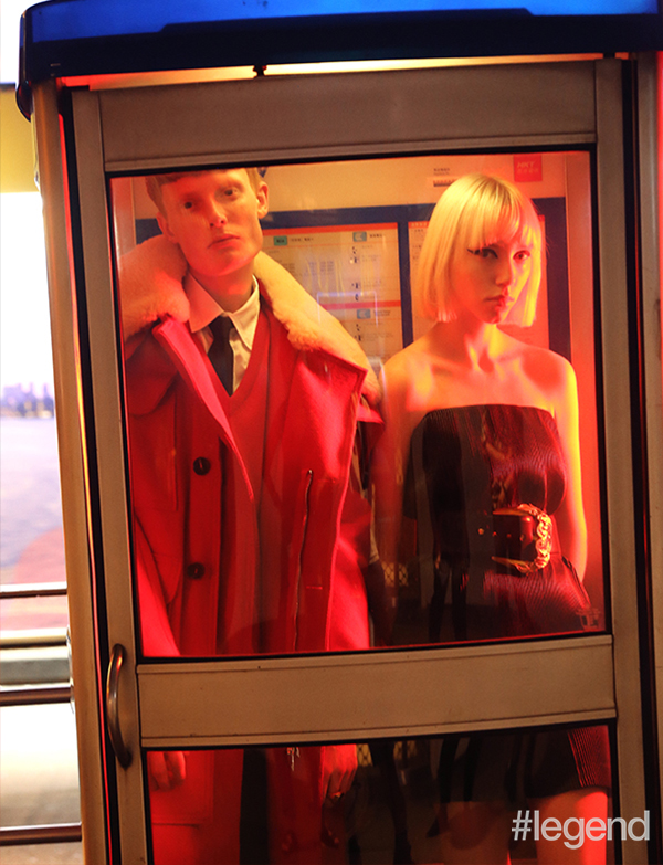 Coat, v-neck jumper, shirt and tie_Alexander McQueen; Dress and Belt_Versace