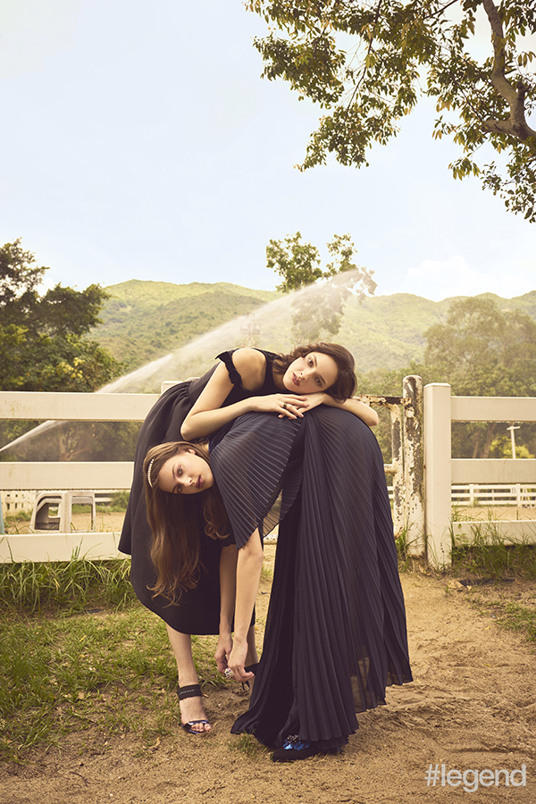 On Clarice (left): Dress_Fendi Ring_Dior Shoes_Prada. On Amelia (right): Dress_Dior Ring_Swarovski Shoes_Aquazzura