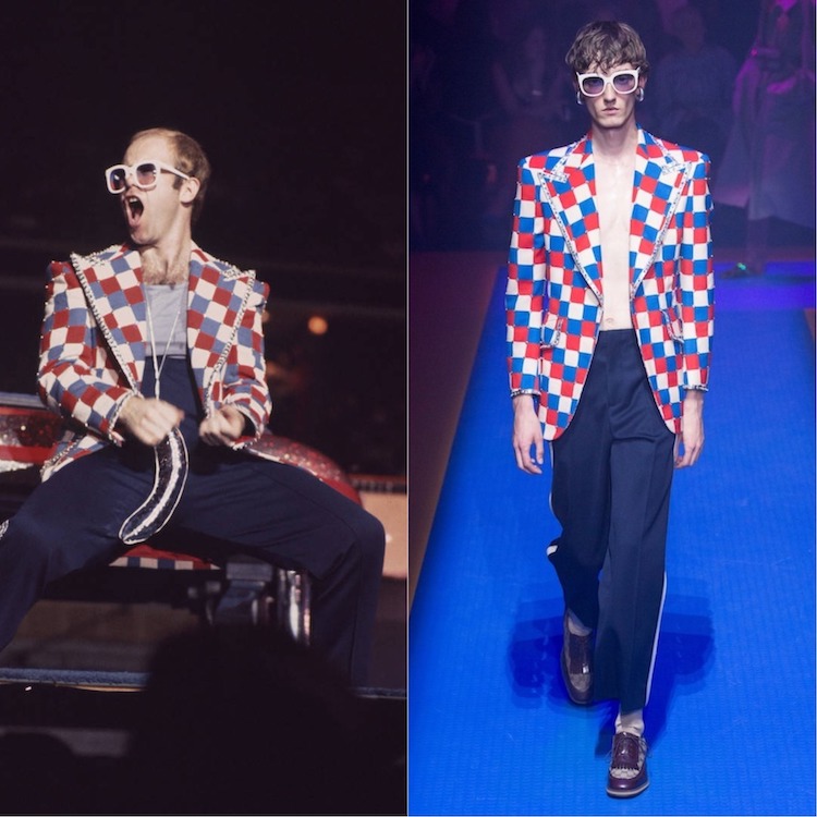 Left: Elton John (Photo: Tom Hill / Getty Images); Right: Gucci Spring/Summer 2018