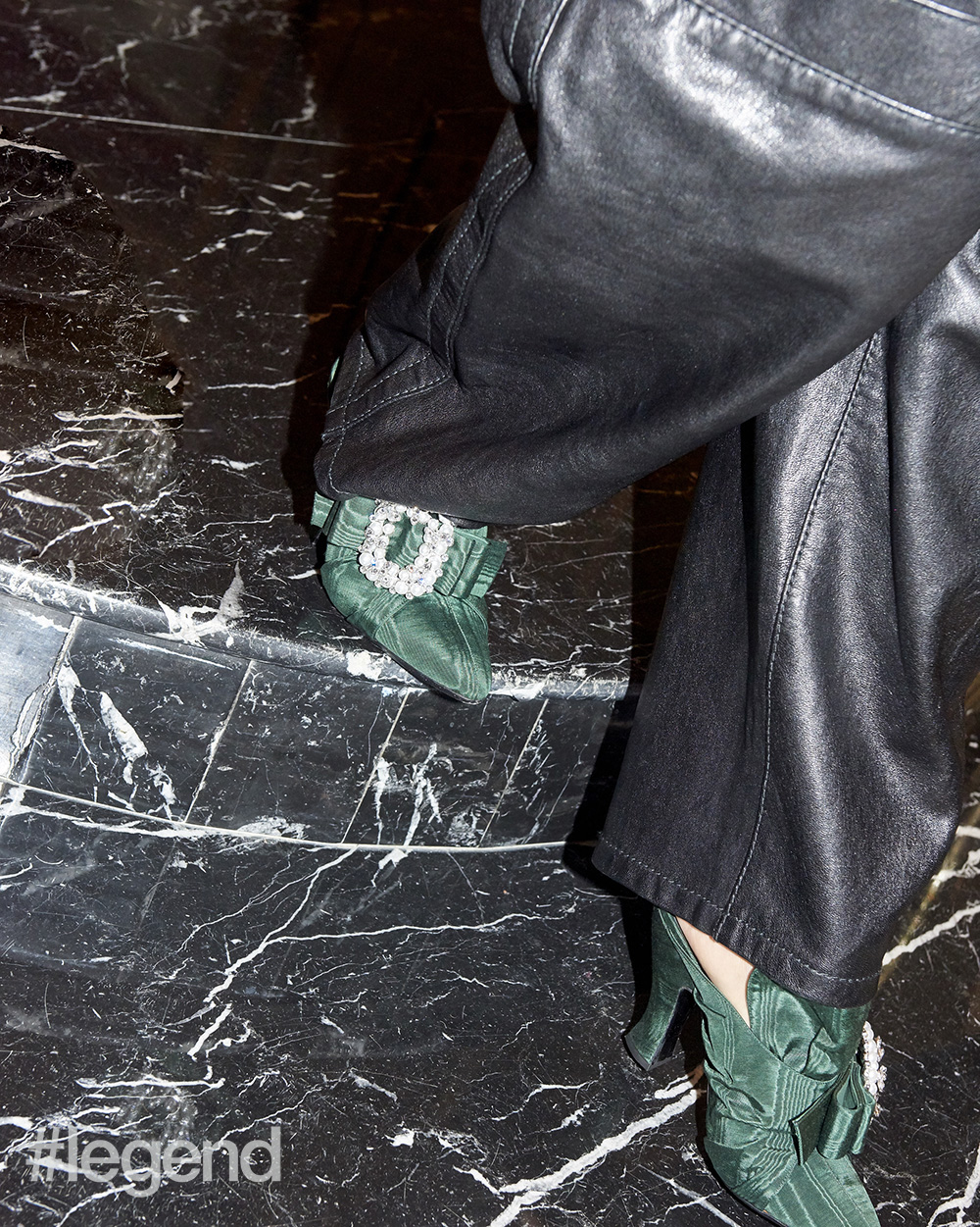 Green moire high-heeled mules by Marc Jacobs