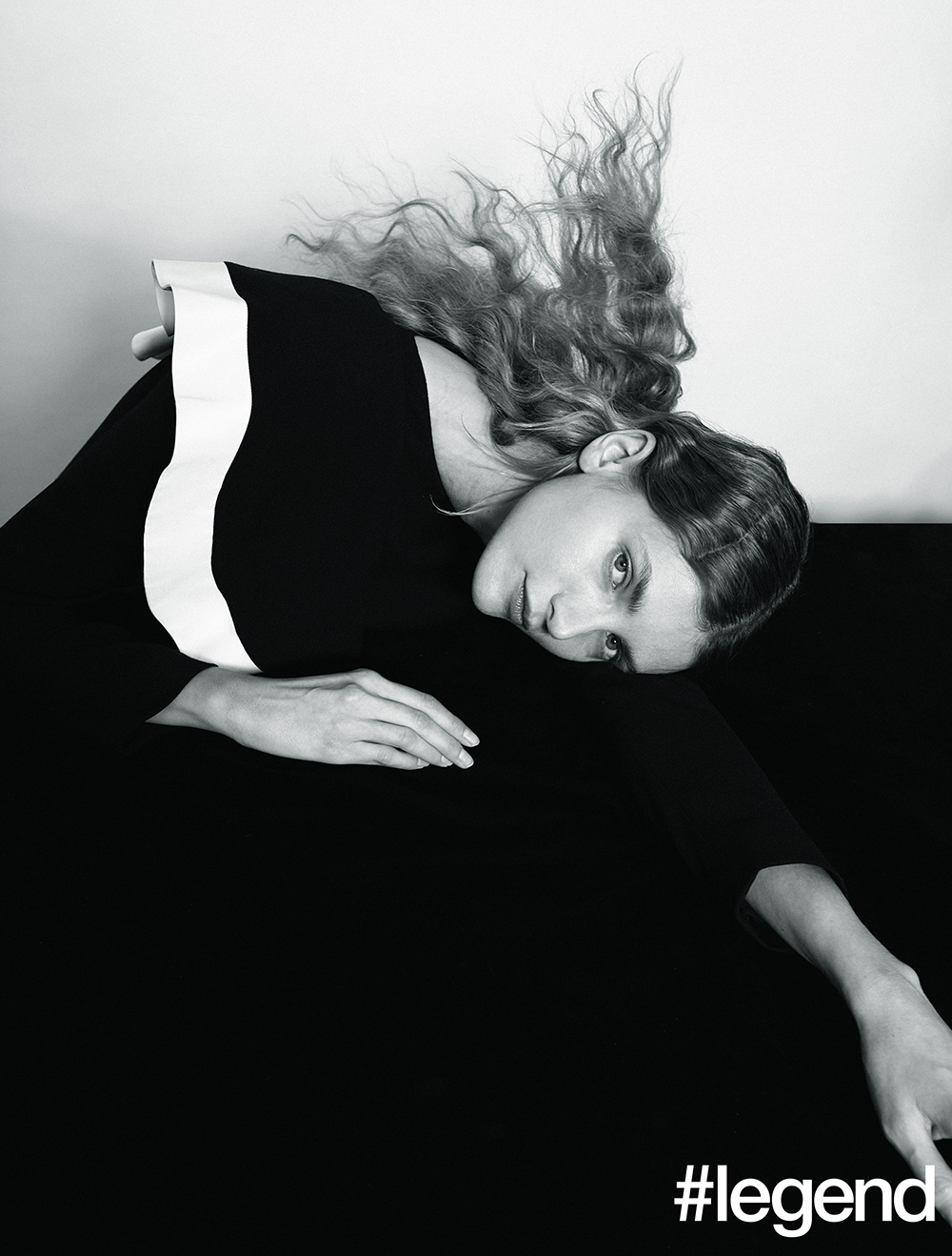 Black long-sleeved dress with white ruffle trim_Givenchy