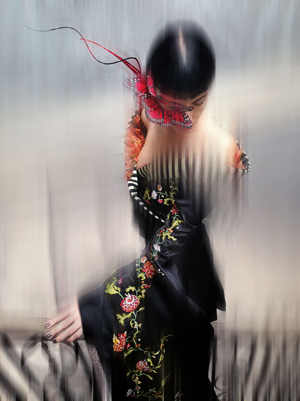 Model Liberty Ross was shot by Knight in Givenchy owned by Isabella Blow for a 2013 exhibition about Blow’s cultural influence called Fashion Galore