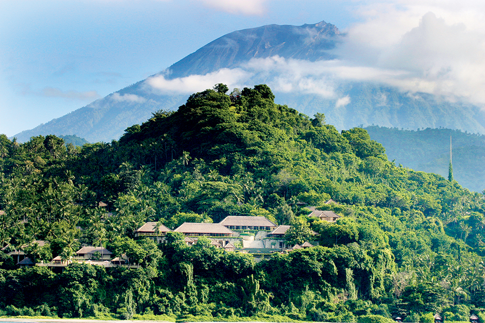 Mount Agung is the backdrop to the Amankila