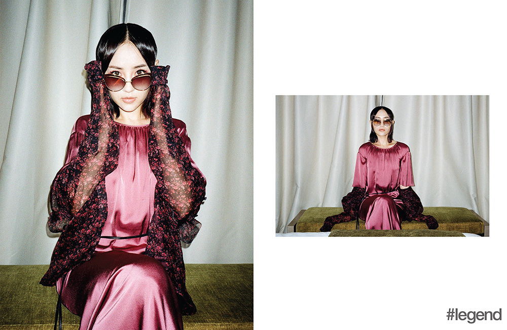 Top, skirt and belt by Paule Ka, blouse by Huishan Zhang at Lane Crawford, sunglasses by Marc Jacobs