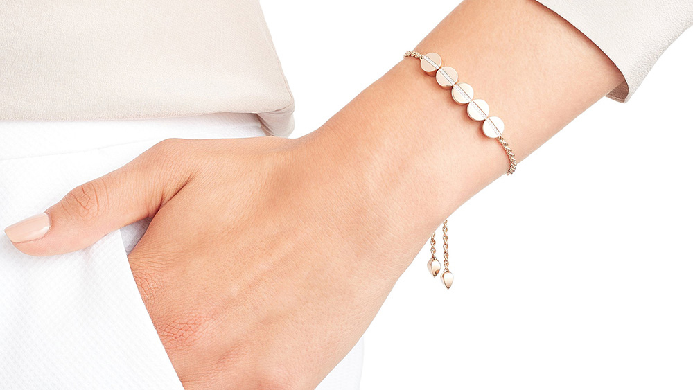A Linear Bead Diamond Row Friendship Chain Bracelet in rose gold by Monica Vinader 