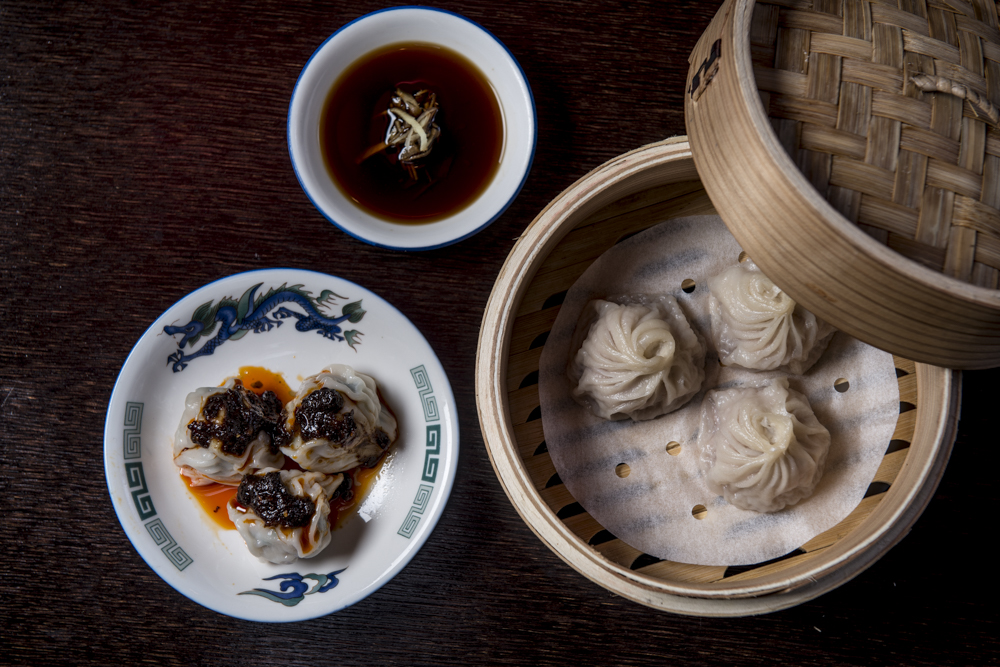 Dragon-i's Shanghainese steamed pork dumplings and poached pork dumplings in chill oil 