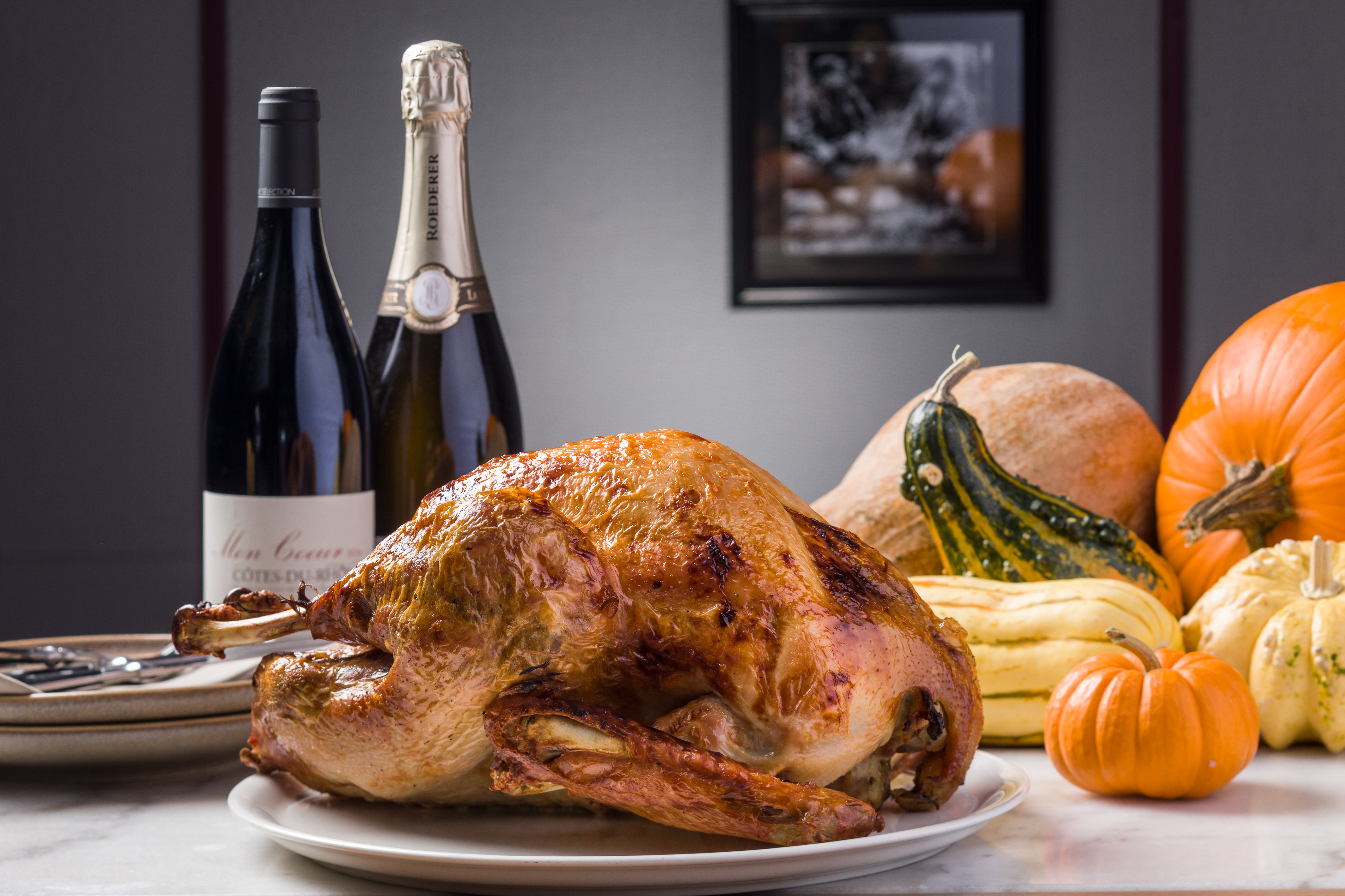 Grilled Whole Turkey with signature wild boar stuffing and cranberry sauce 