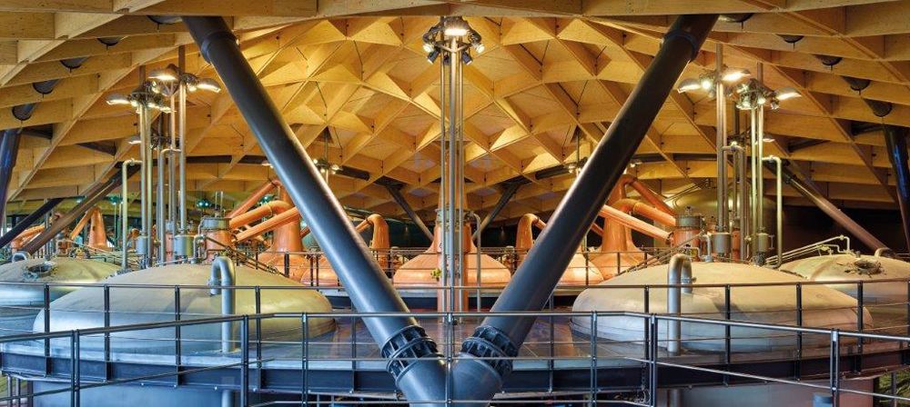 Inside the new distillery, with brand new copper stills 