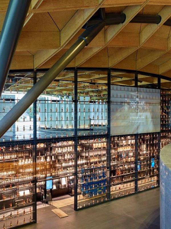 The floor-to-ceiling whisky display