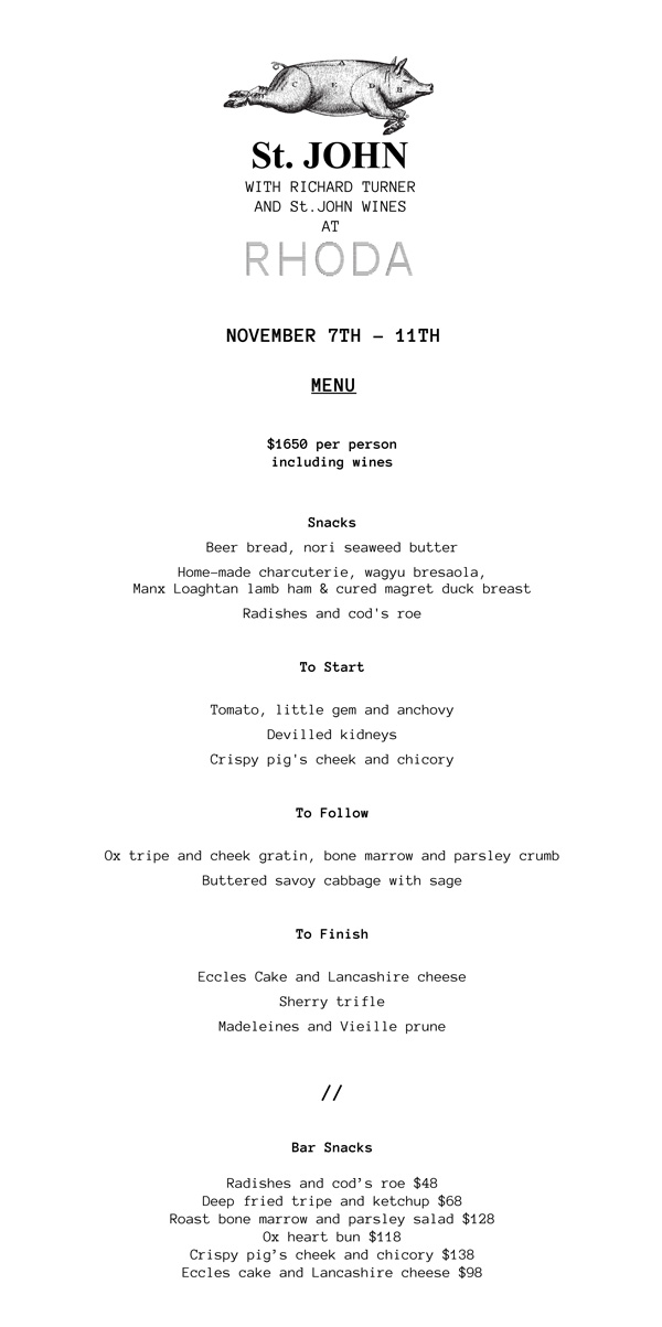 The whole menu for the evening 