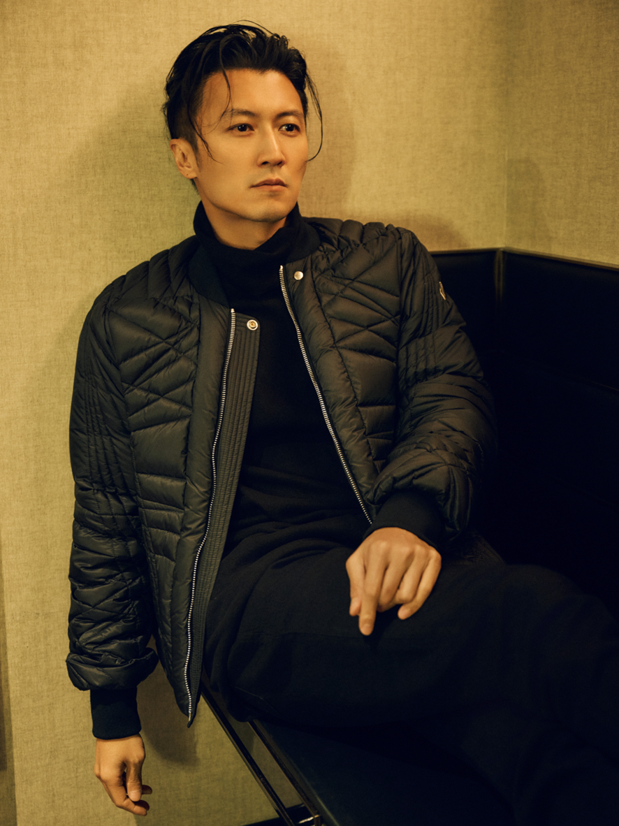 Nicholas Tse wore the Megapenta Flight Down Bomber Jacket from Moncler + Rick Owens Collection FW24