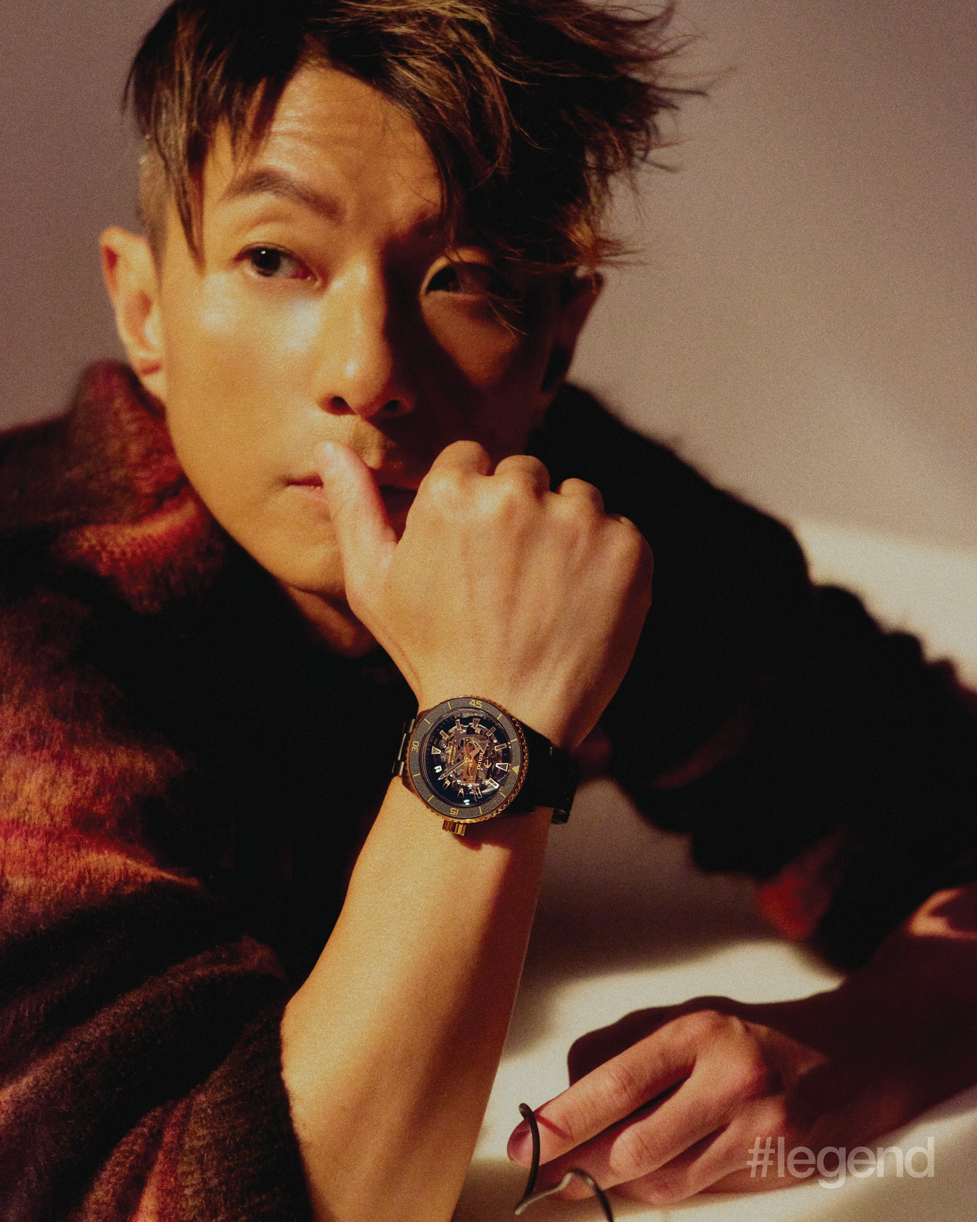 Orange sweater _ Kenzo; Captain Cook High-Tech Ceramic Skeleton _ Rado