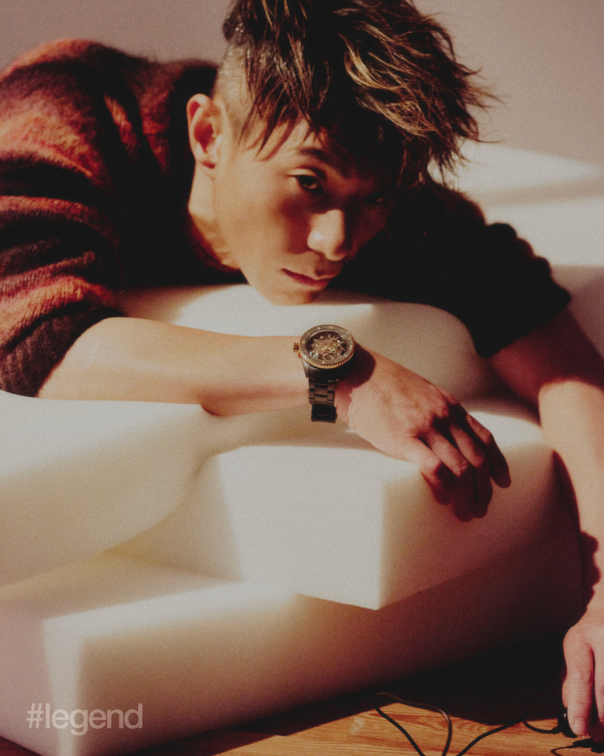 Orange sweater _ Kenzo; Captain Cook High-Tech Ceramic Skeleton _ Rado