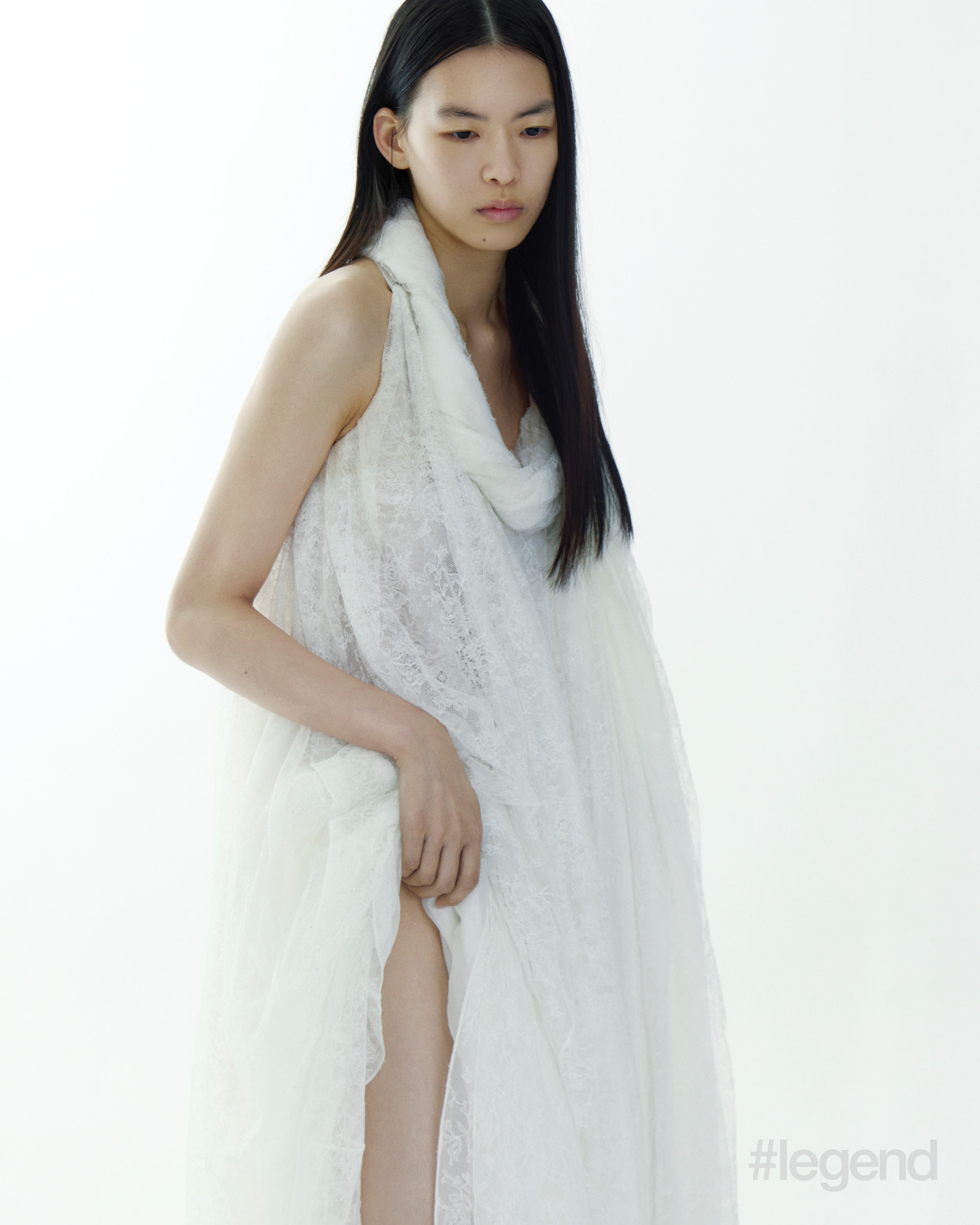 White dress with hand-twisted scarf collar _ Loewe