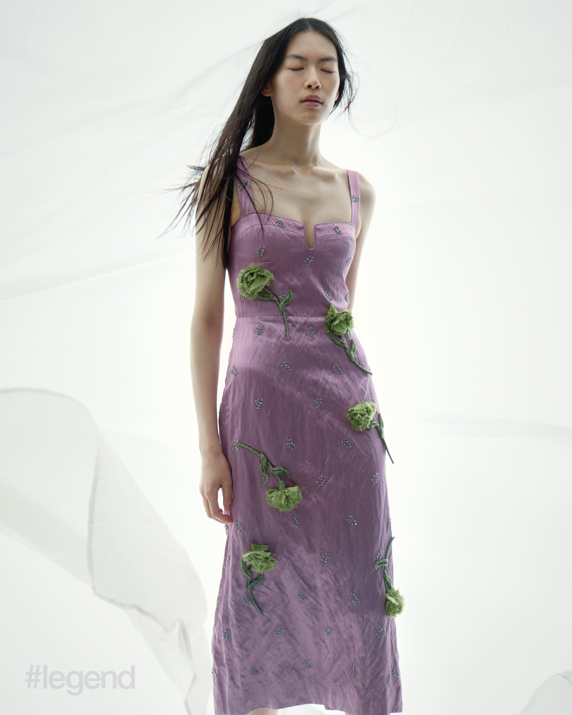 Pink satin bustier dress with hand- embroidered carnations _ Erdem