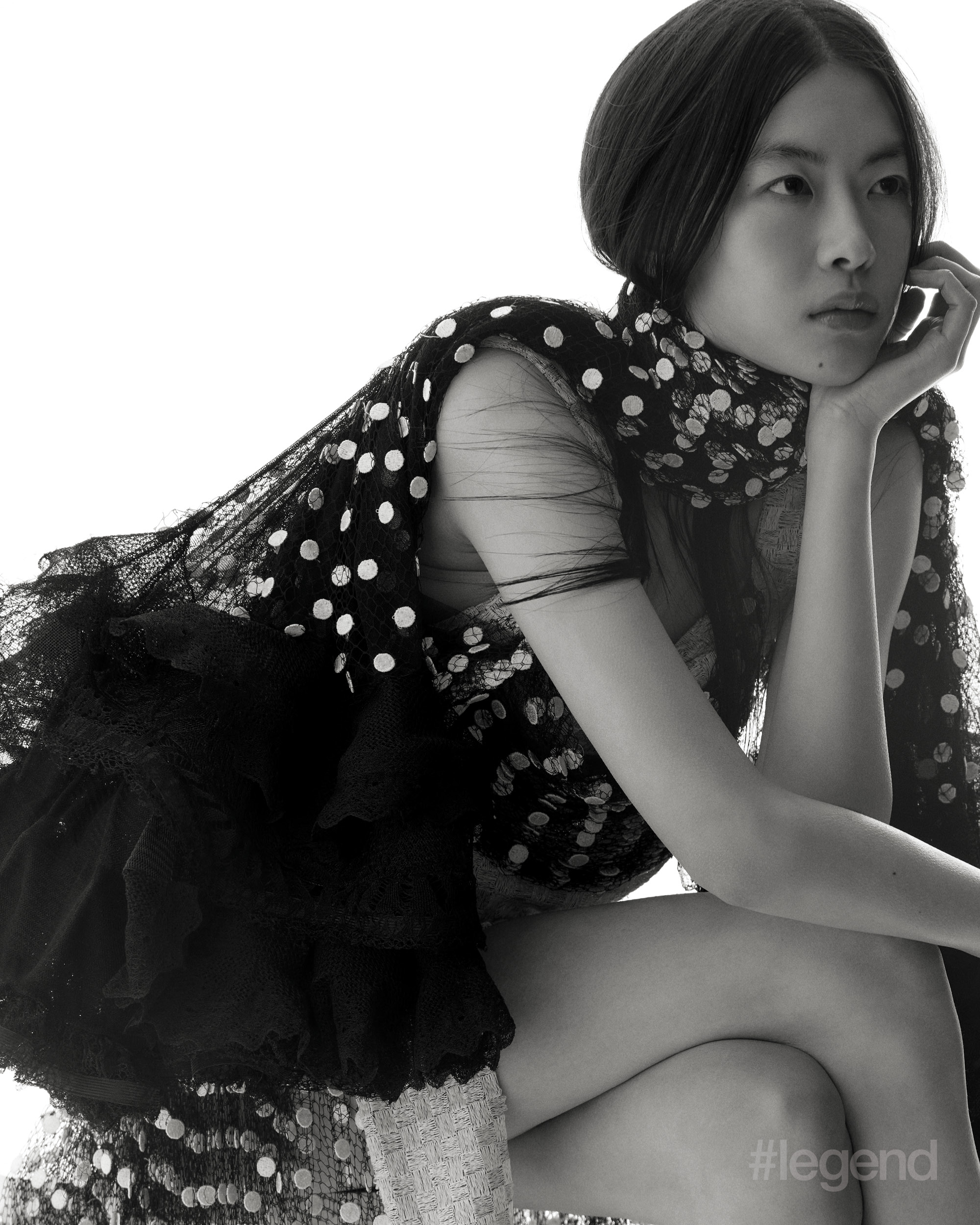 Black sheer polka dot dress and scarf _ Louis Vuitton