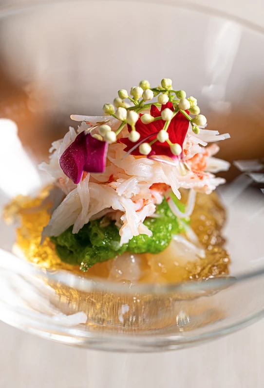 Snow Crab, Seafood with Miso Sauce and Crab Jelly.