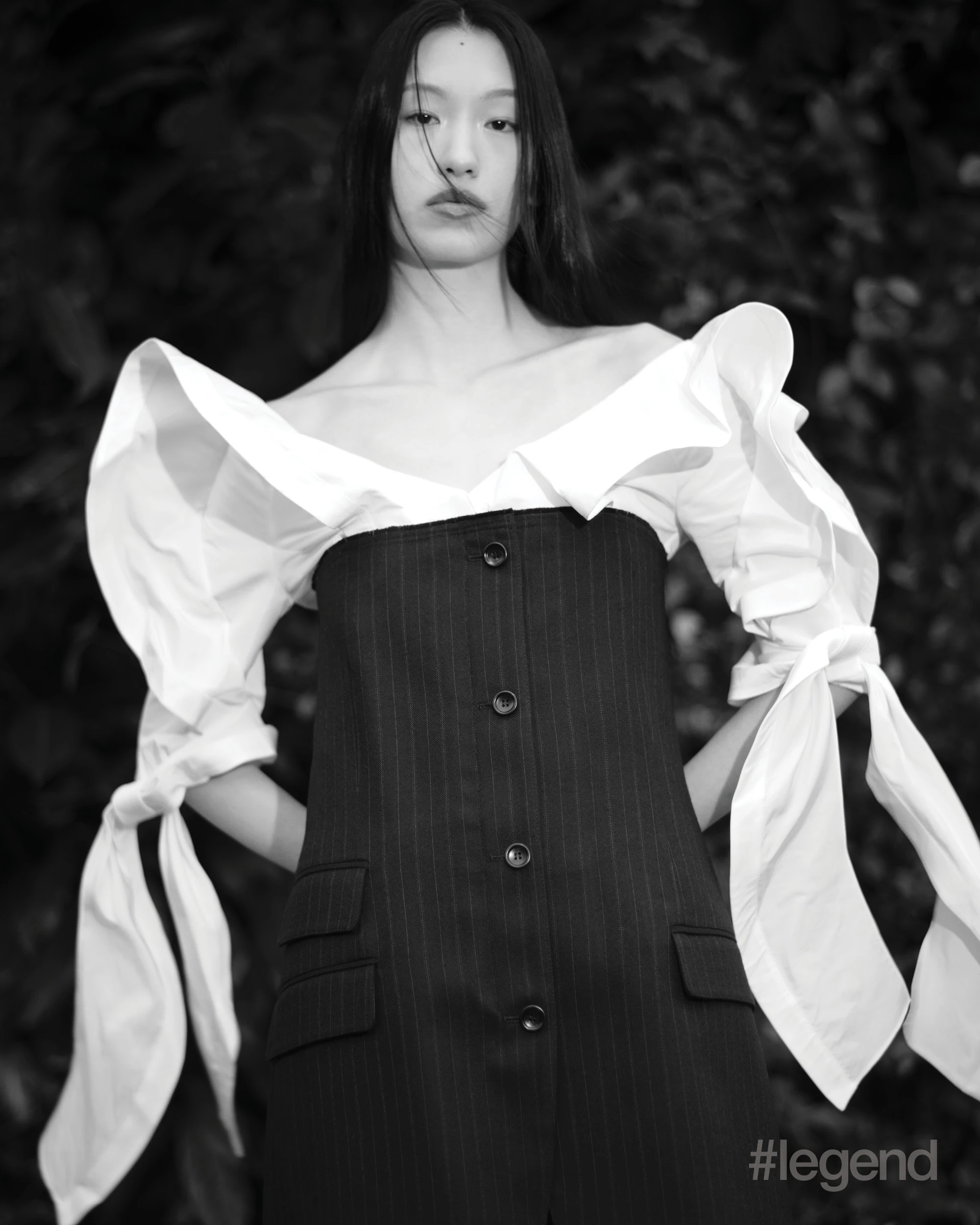 White shirt with draped sleeve detail _ Palmer Harding; Striped vest _ Gucci